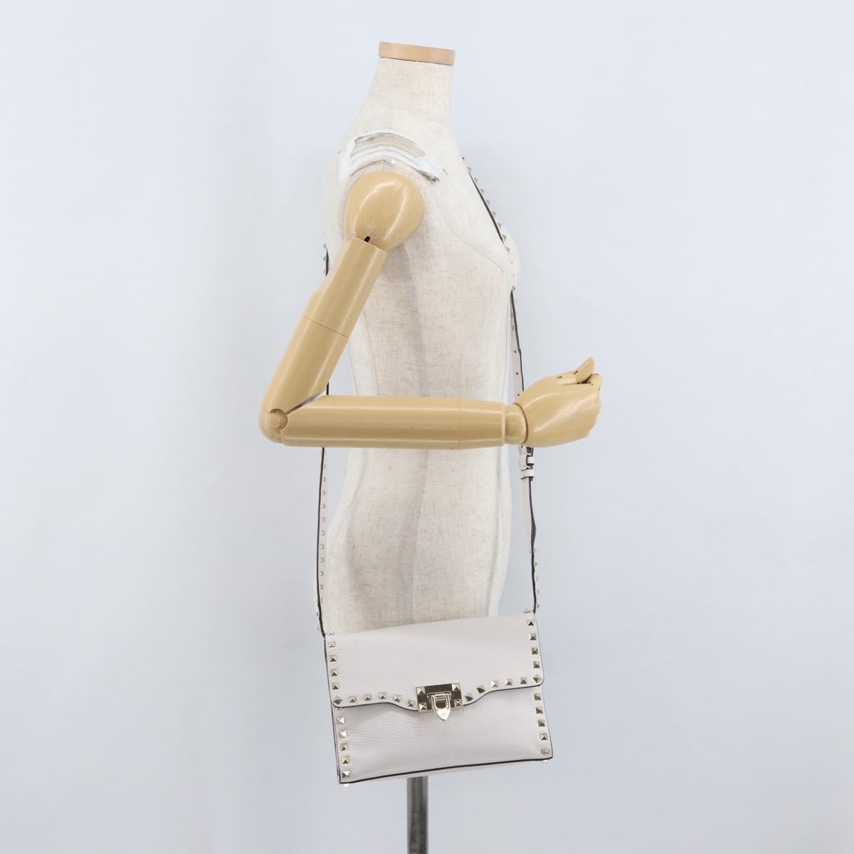 Valentino Garavani Rockstud Flip Lock Flap Bag Leather, WHITE, LEATHER, Shoulder bag