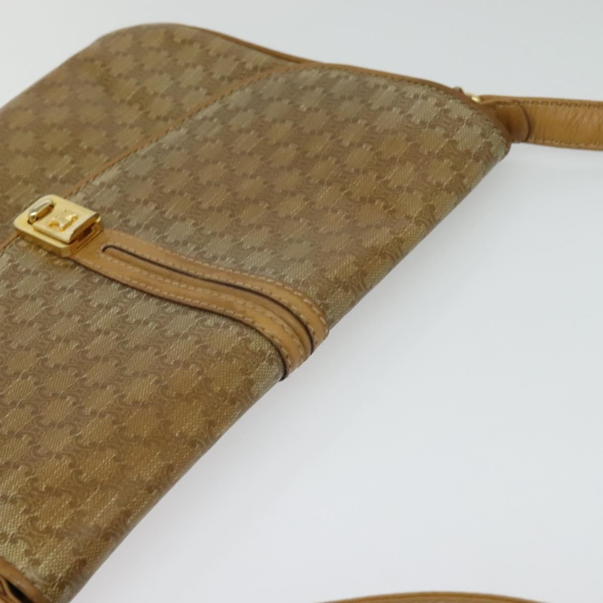 Celine Vintage Macadam Shoulder Bag Canvas and Leather, Beige, Canvas, Shoulder Bag