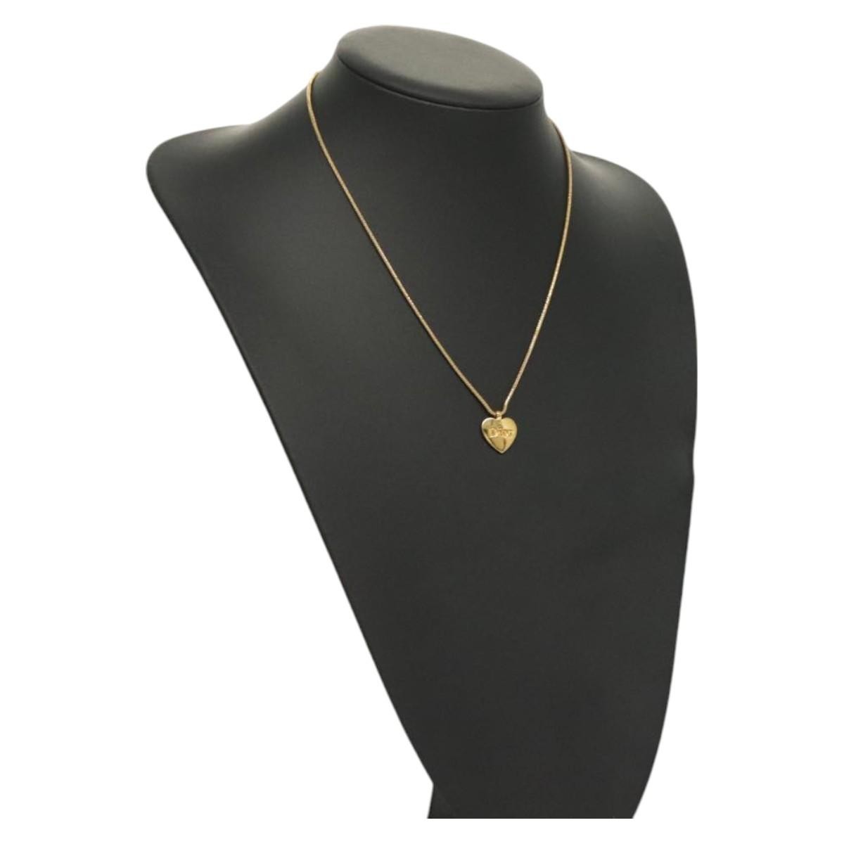 Christian Dior Logo Heart Pendant Necklace Metal, GOLD, METAL, Necklace