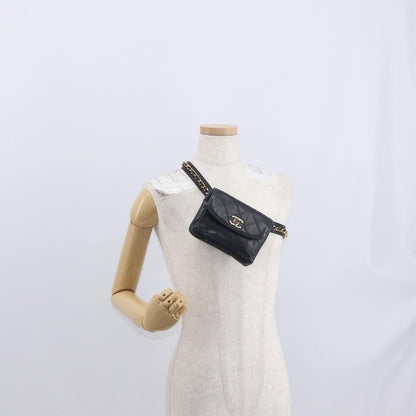 Chanel Vintage CC Flap Waist Bag Quilted Leather, BLACK, LEATHER, Clutche & pouche