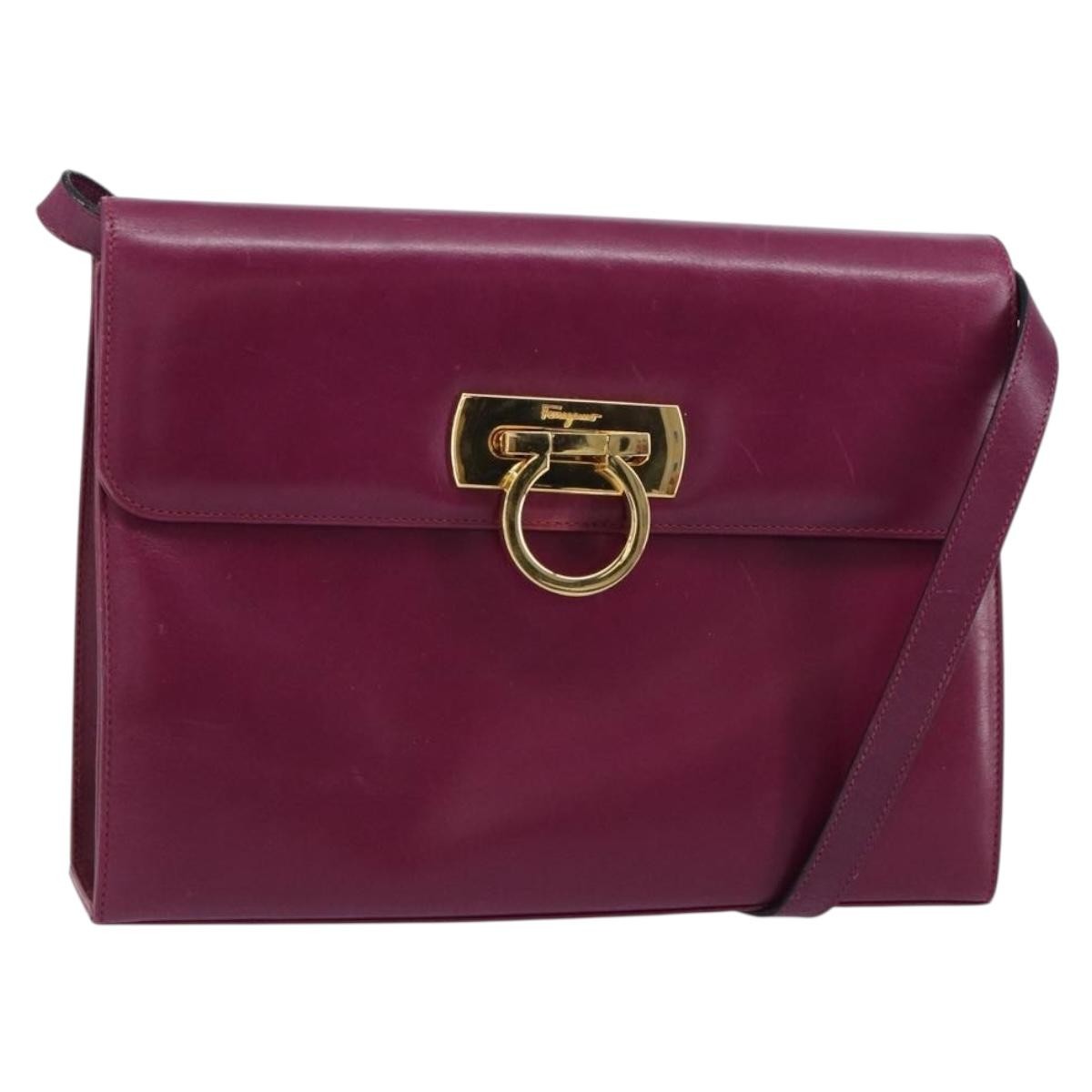Salvatore Ferragamo Gancini Shoulder Bag Leather, PURPLE, LEATHER, Shoulder bag