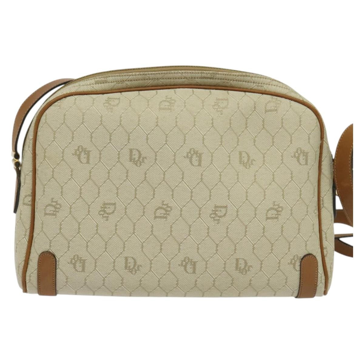 Christian Dior Vintage Honeycomb Shoulder Bag Canvas, BEIGE, CANVAS, Shoulder bag