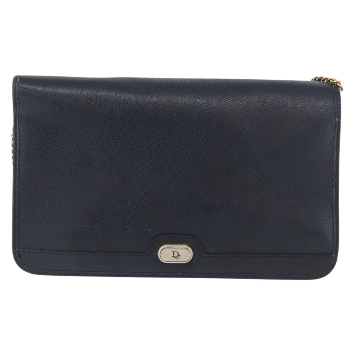 Christian Dior Vintage Chain Flap Shoulder Bag Leather, NAVY, LEATHER, Shoulder bag