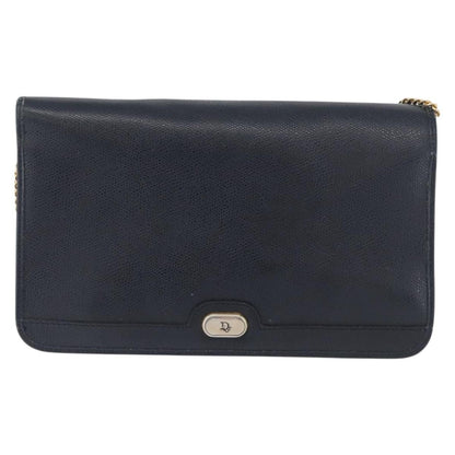 Christian Dior Vintage Chain Flap Shoulder Bag Leather, NAVY, LEATHER, Shoulder bag