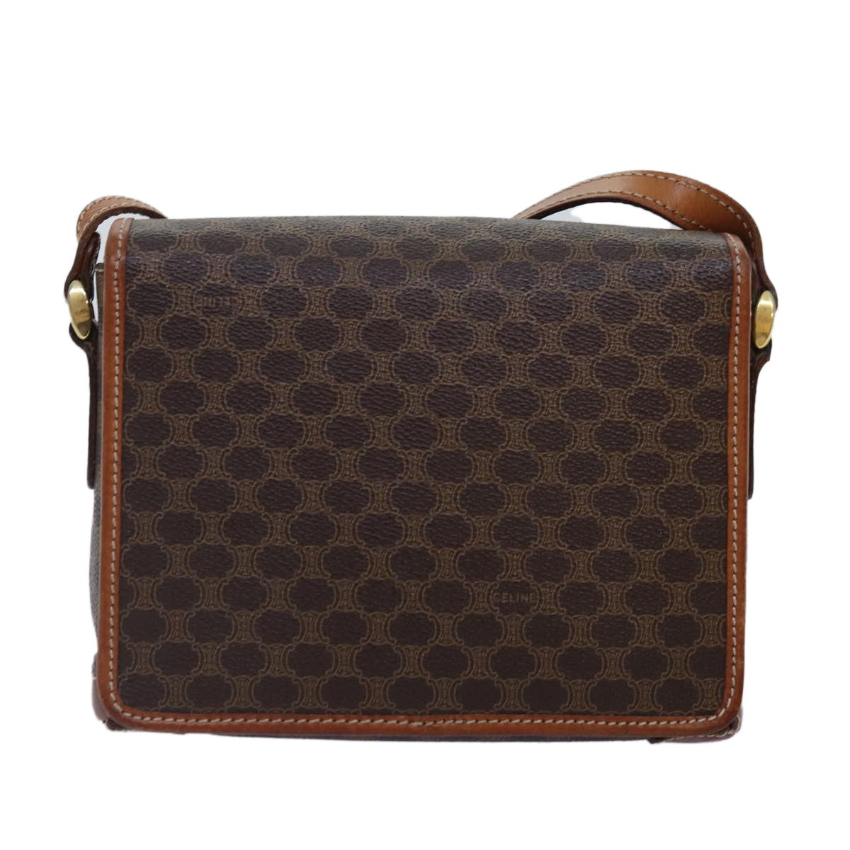 Celine Vintage Macadam Shoulder Bag Canvas and Leather, BROWN, CANVAS, Shoulder bag
