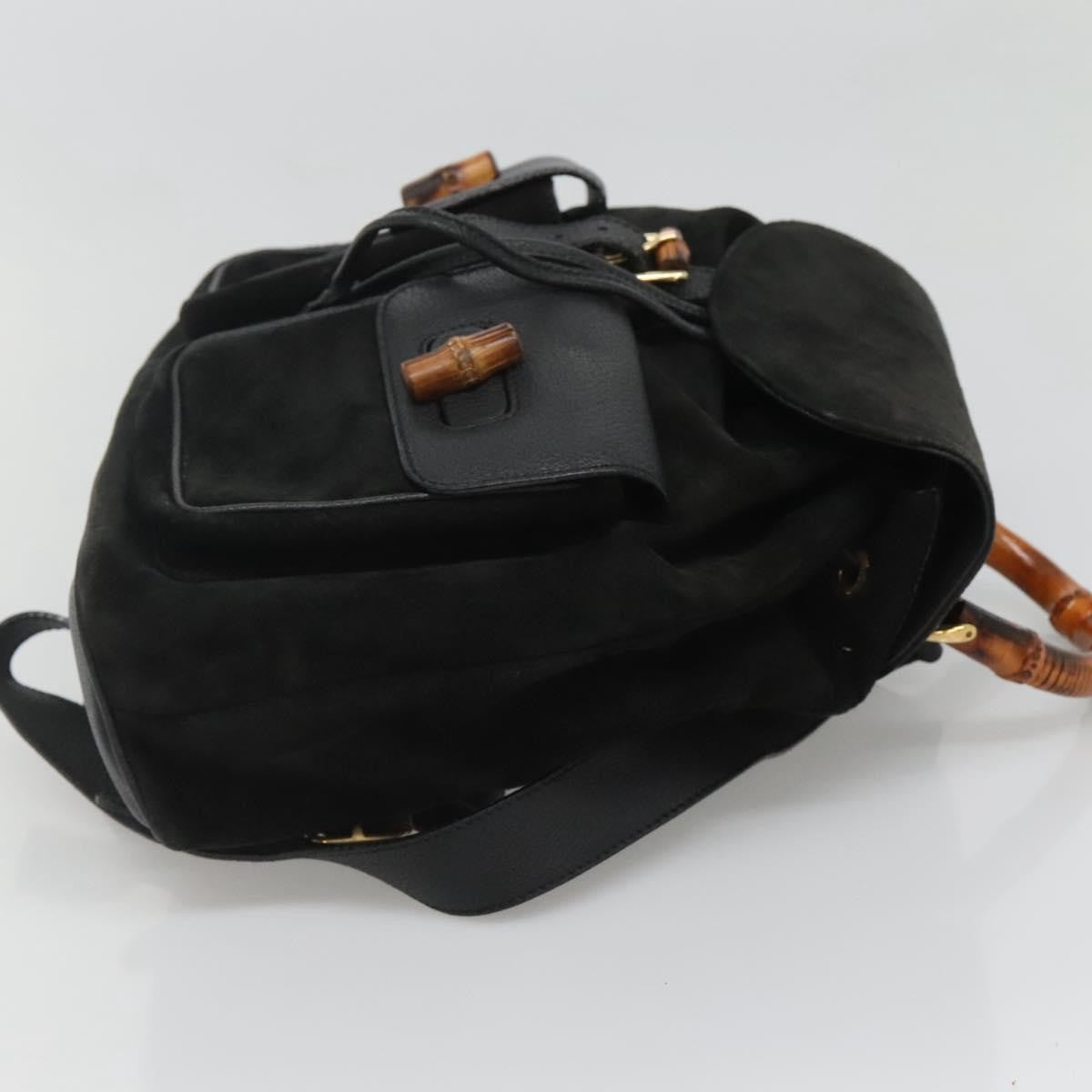 Gucci Vintage Bamboo Backpack Suede and Leather, Black, Suede, Backpack