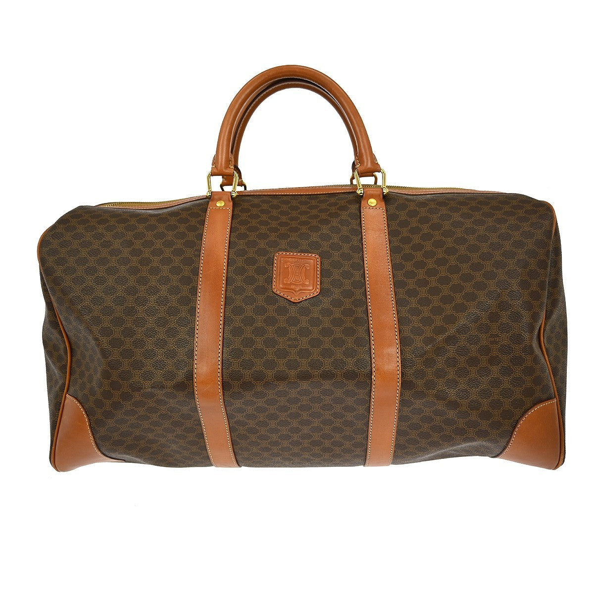 Celine Vintage Macadam Boston bag Canvas and Leather, BROWN, CANVAS, Travel bag