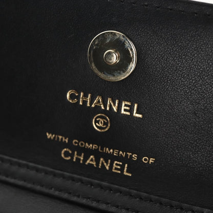 Chanel Flap Card Holder on Chain Quilted Printed Canvas, Beige, Satin, Clutch