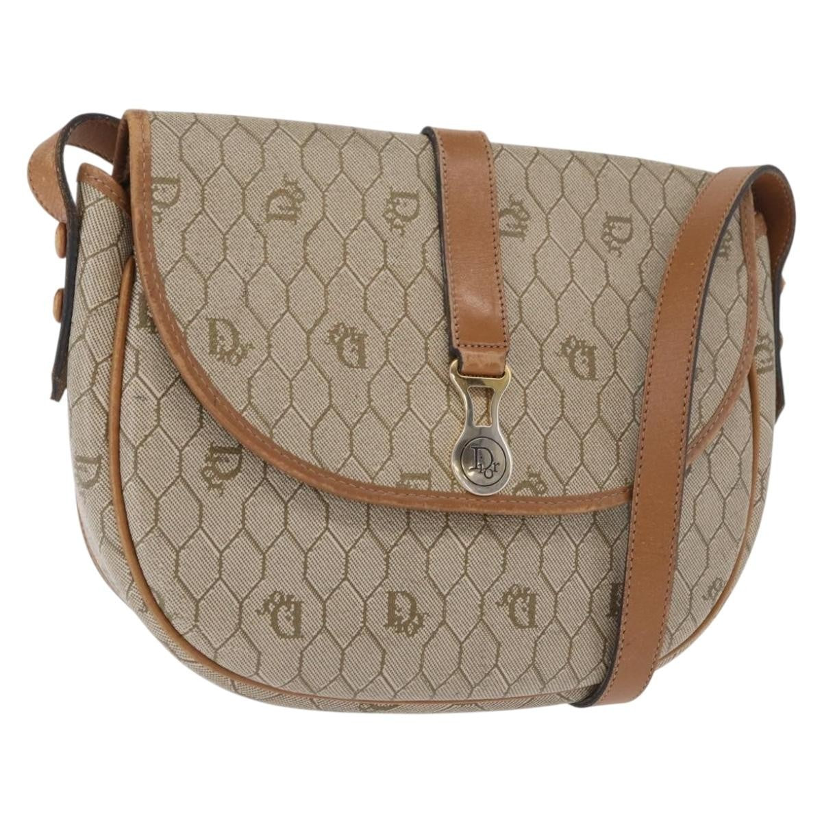 Christian Dior Vintage Honeycomb Shoulder Bag Canvas and Leather, BEIGE, CANVAS, Shoulder bag