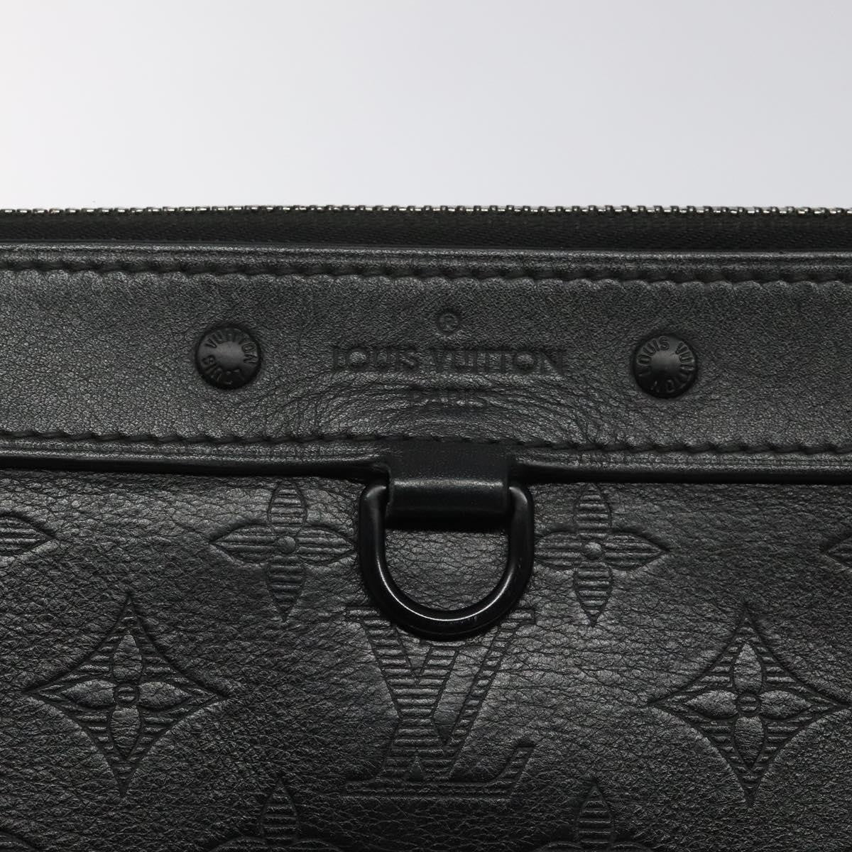 Louis Vuitton Discovery Pochette Monogram Shadow Leather, BLACK, LEATHER, Clutche & pouche