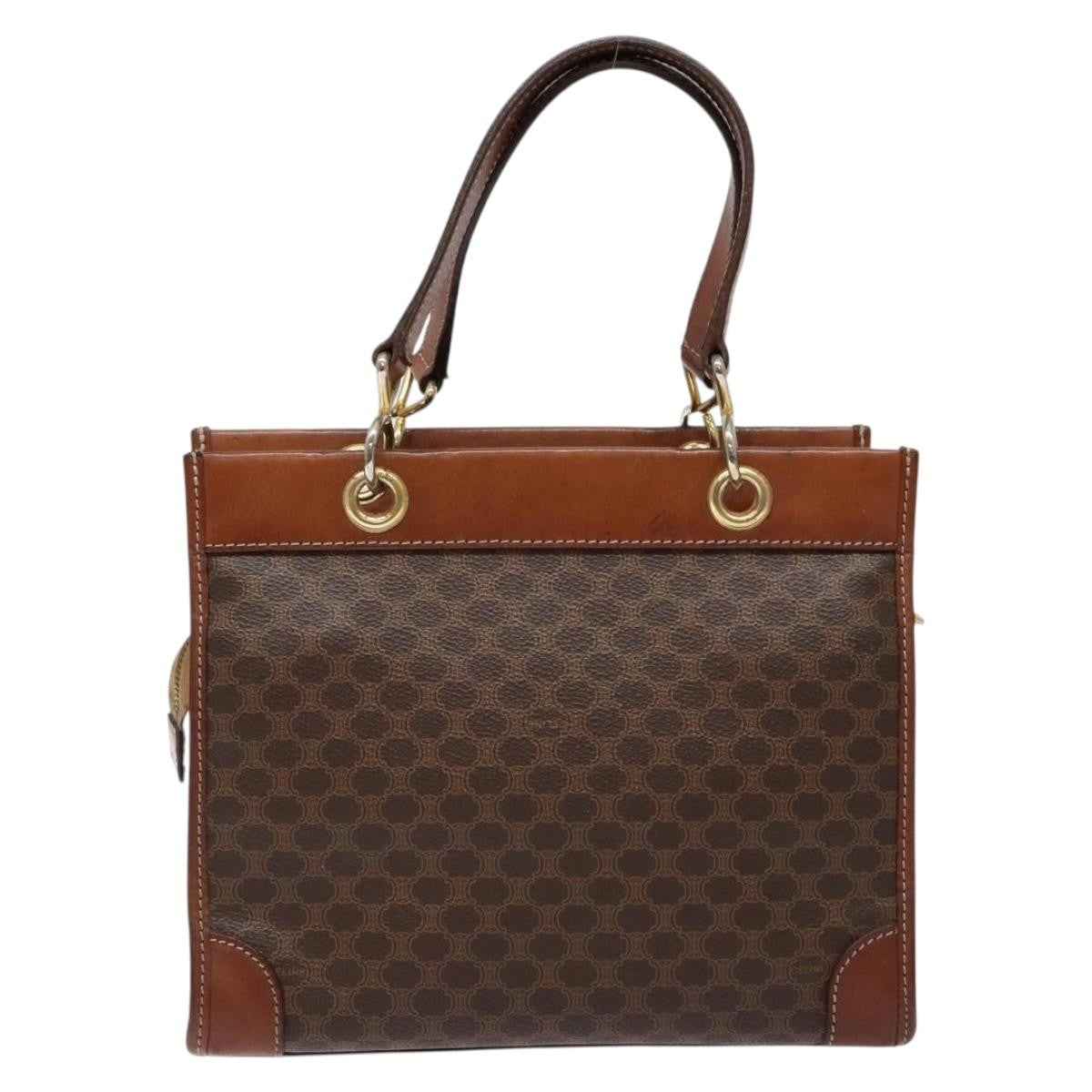 Celine Macadam Handbag Macadam with leather, BROWN, CANVAS, Handbag