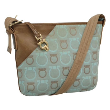 Salvatore Ferragamo Gancini Shoulder Bag Canvas, BLUE, CANVAS, Shoulder bag