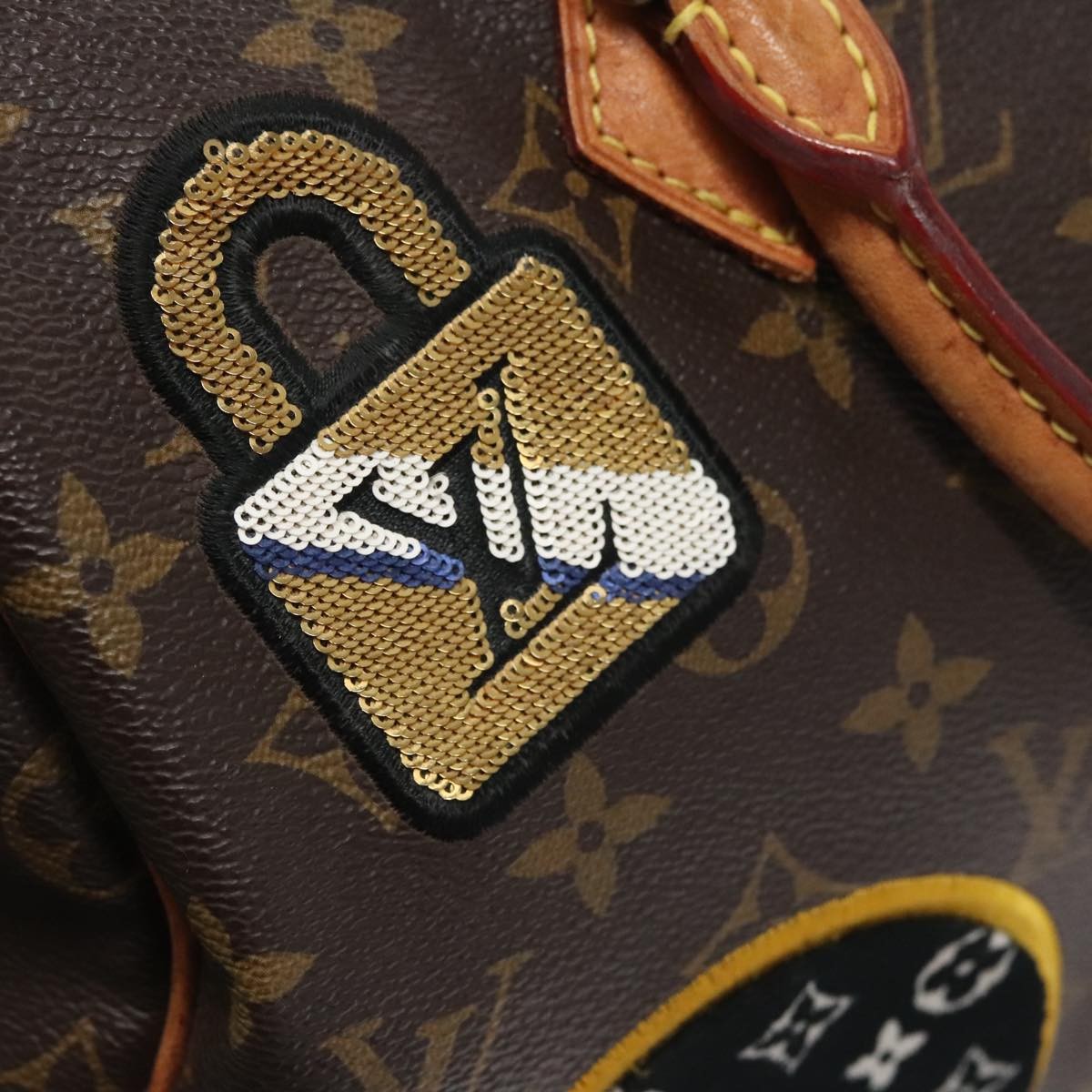 Louis Vuitton Speedy Bandouliere Bag Limited Edition Patches Monogram Canvas, BROWN, CANVAS, Handbag