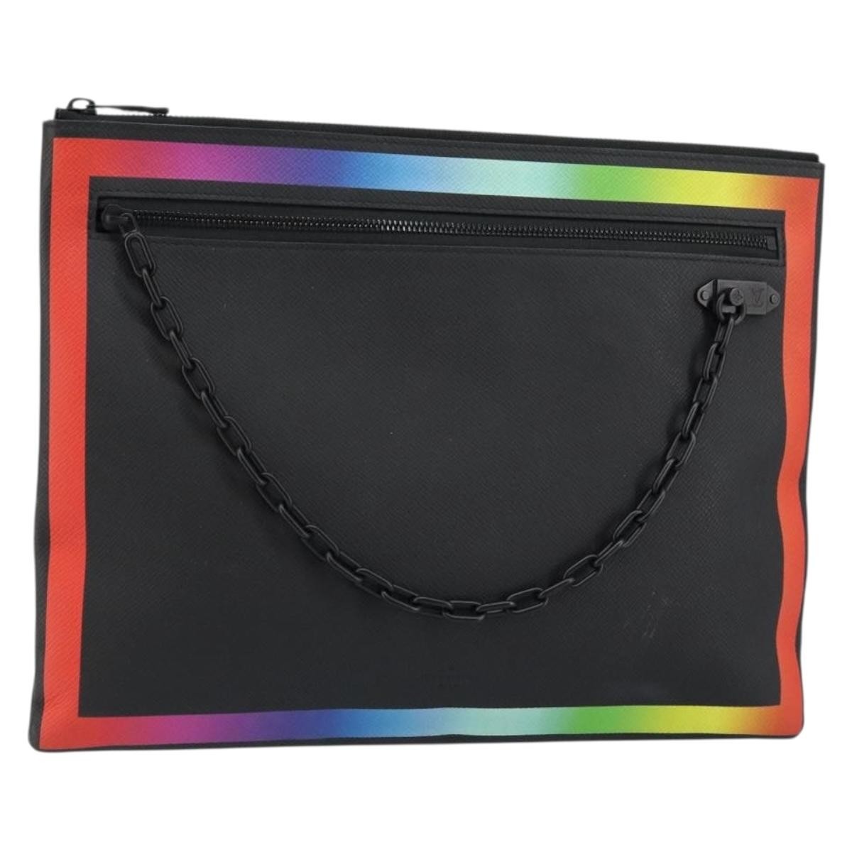 Louis Vuitton Pochette A4 Rainbow Taiga Leather, BLACK, LEATHER, Clutche & pouche