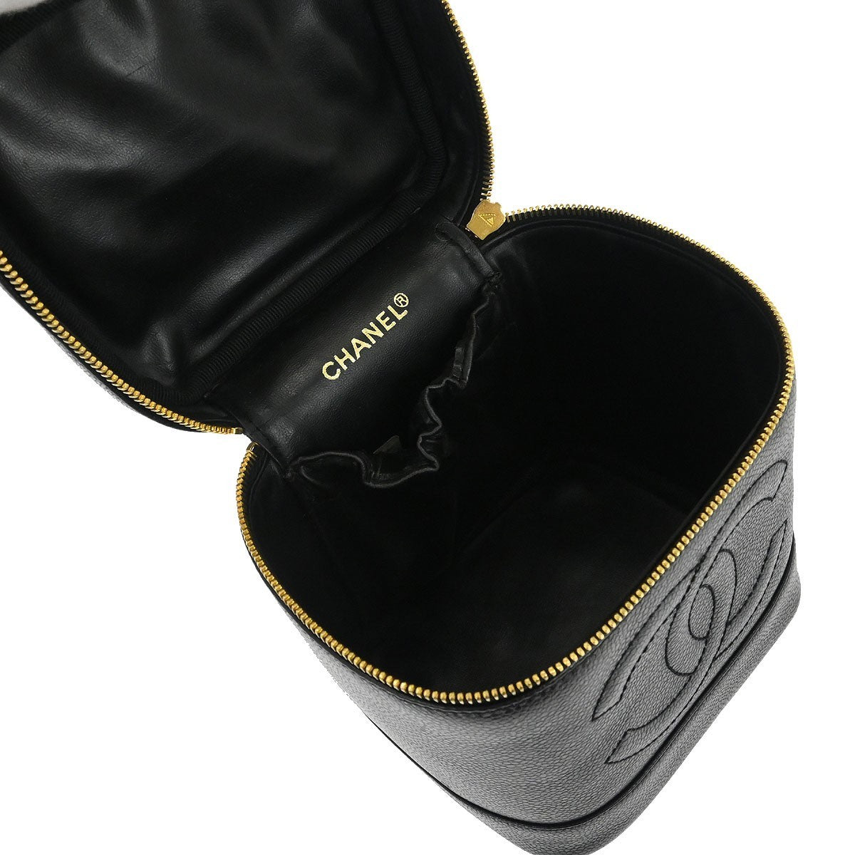 Chanel Vintage Timeless Cosmetic Case Caviar, BLACK, LEATHER, Handbag