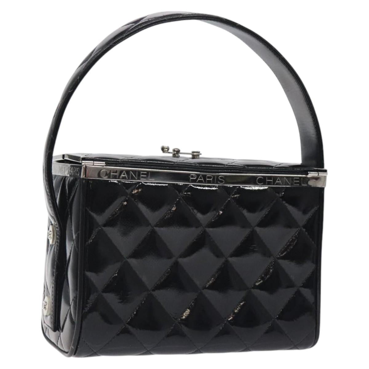 Chanel Vintage Metal Box Bag Quilted patent, Black, Patent Leather, Handbag