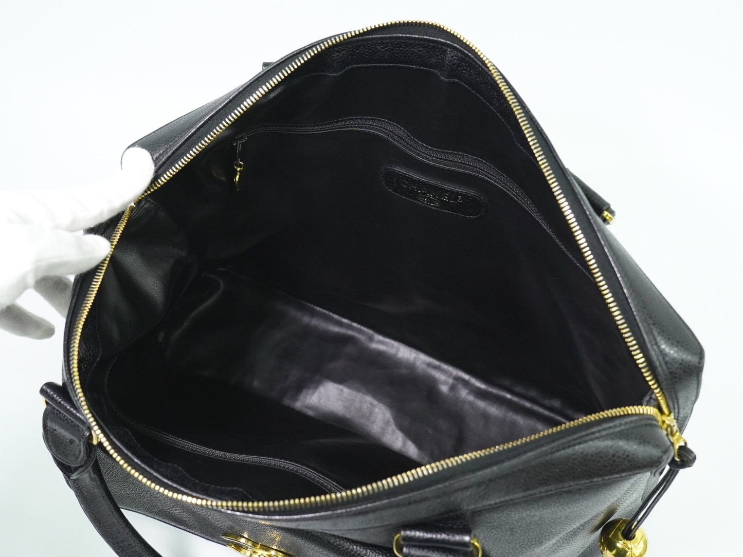 Chanel Vintage Front Pocket Tote Caviar, BLACK, LEATHER, Tote bag