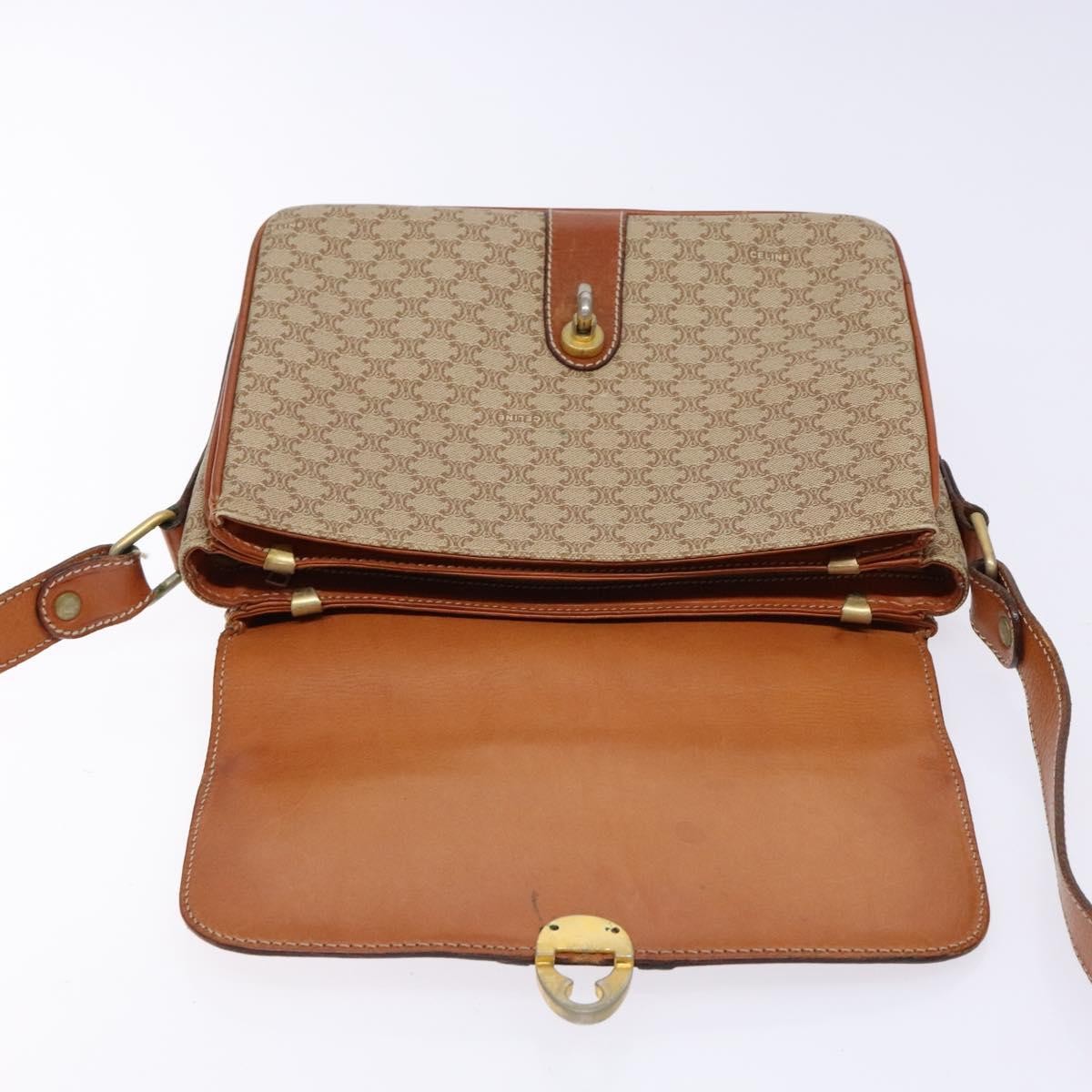 Celine Vintage Macadam Shoulder Bag Canvas and Leather, BEIGE, CANVAS, Shoulder bag