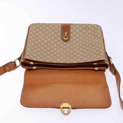 Celine Vintage Macadam Shoulder Bag Canvas and Leather, BEIGE, CANVAS, Shoulder bag