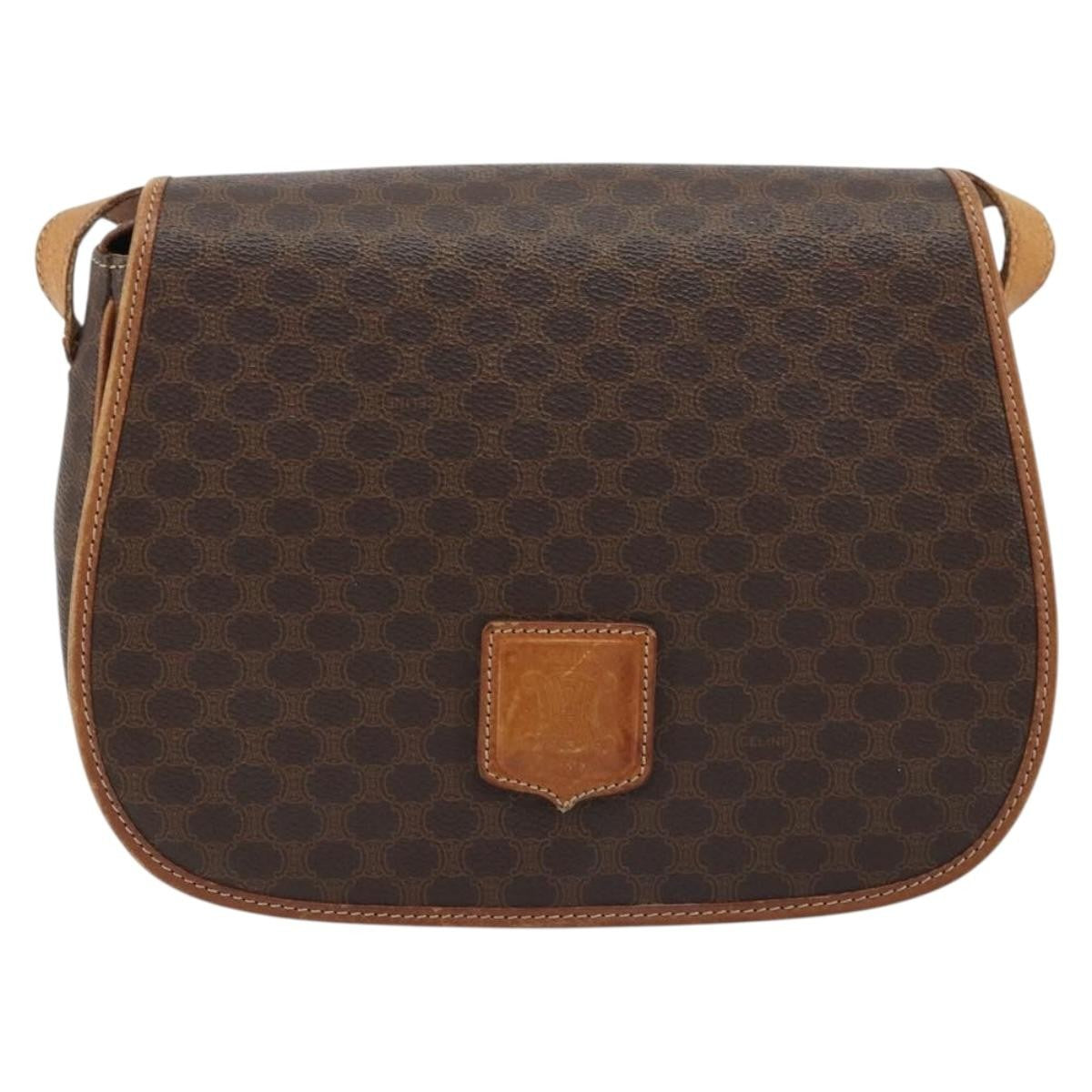 Celine Vintage Macadam Shoulder Bag Canvas and Leather, Brown, Canvas, Shoulder Bag