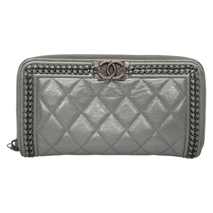 Chanel Boy Zip Jacket Wallet Quilted Calfskin, SILVER, LEATHER, Wallets