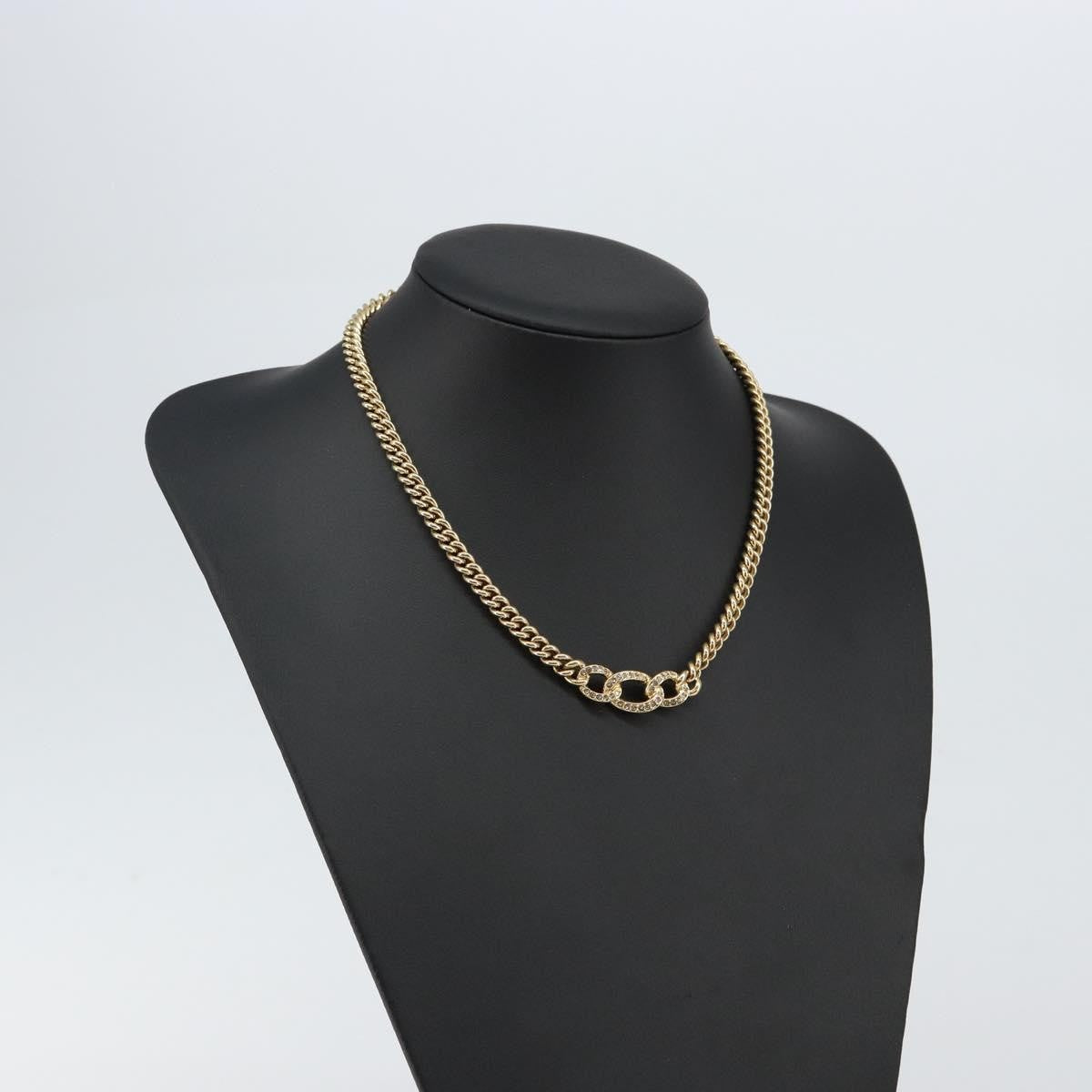 Christian Dior CD Chain Link Necklace Metal with Crystals, GOLD, METAL, Necklace