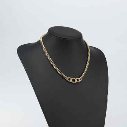 Christian Dior CD Chain Link Necklace Metal with Crystals, GOLD, METAL, Necklace