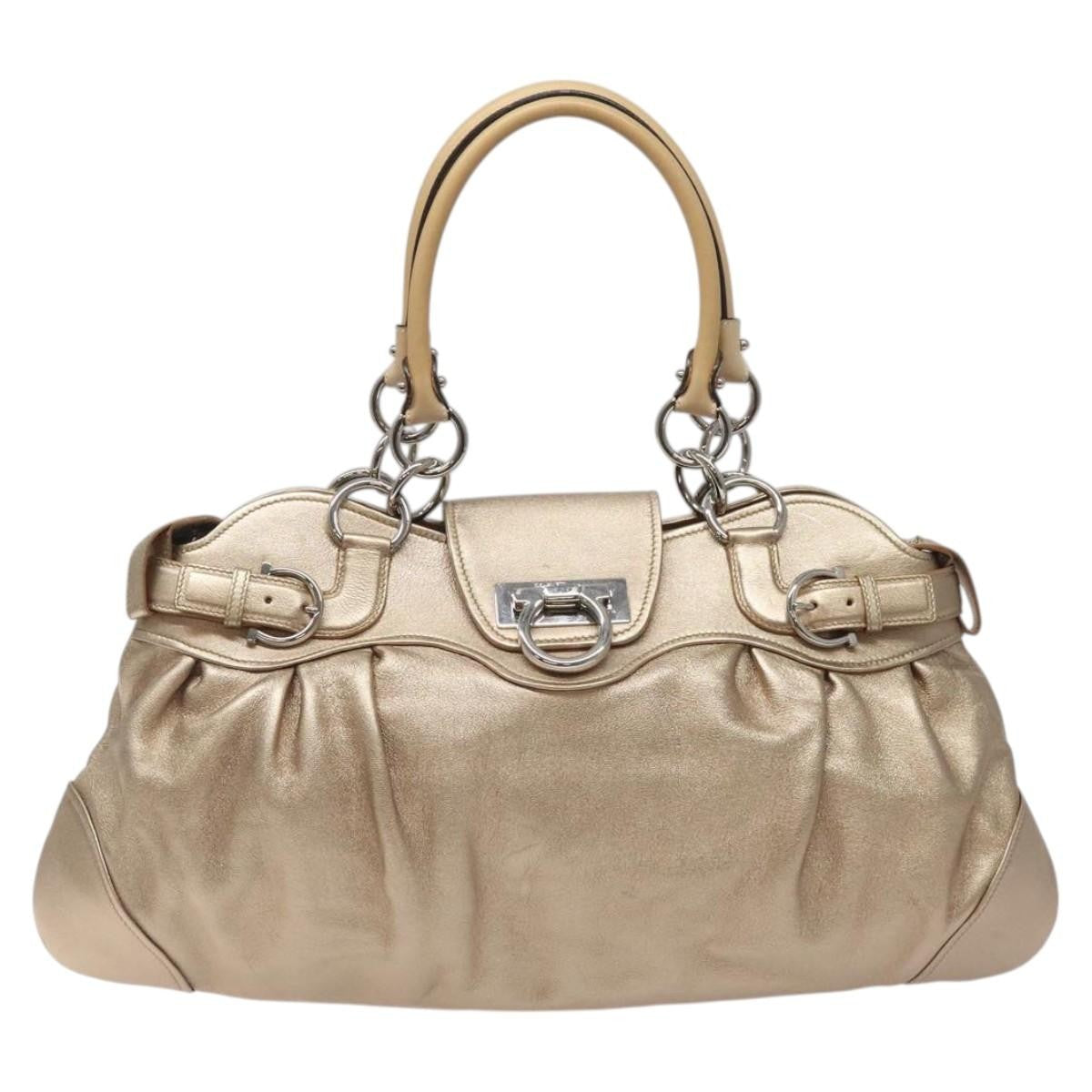 Salvatore Ferragamo Marisa Satchel Leather, GOLD, LEATHER, Handbag