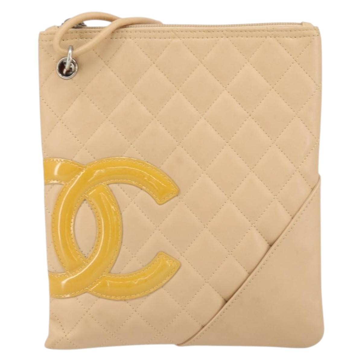 Chanel Cambon Flat Messenger Quilted Leather, BEIGE, LEATHER, Shoulder bag