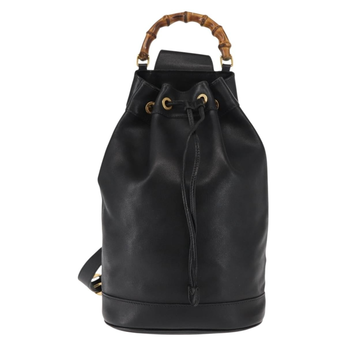 Gucci Vintage Bamboo Sling Backpack Leather, BLACK, LEATHER, Backpack