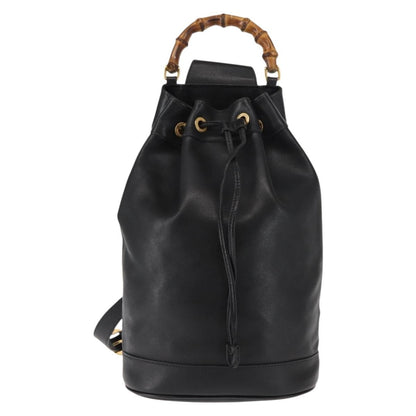 Gucci Vintage Bamboo Sling Backpack Leather, BLACK, LEATHER, Backpack