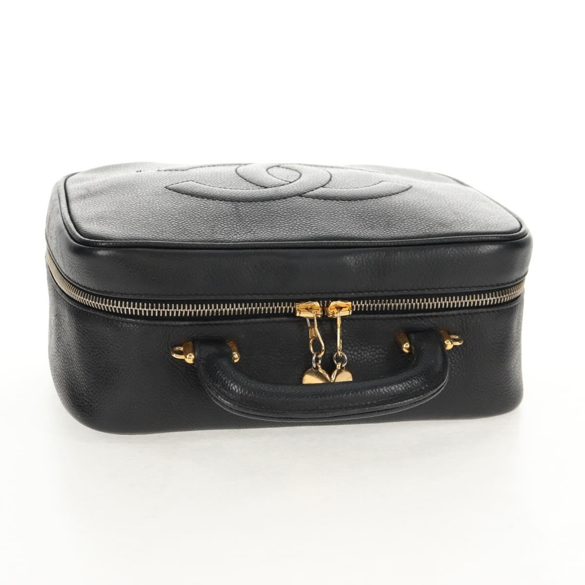 Chanel Vintage Timeless Zip Around Vanity Case Caviar, Black, Leather, Clutch