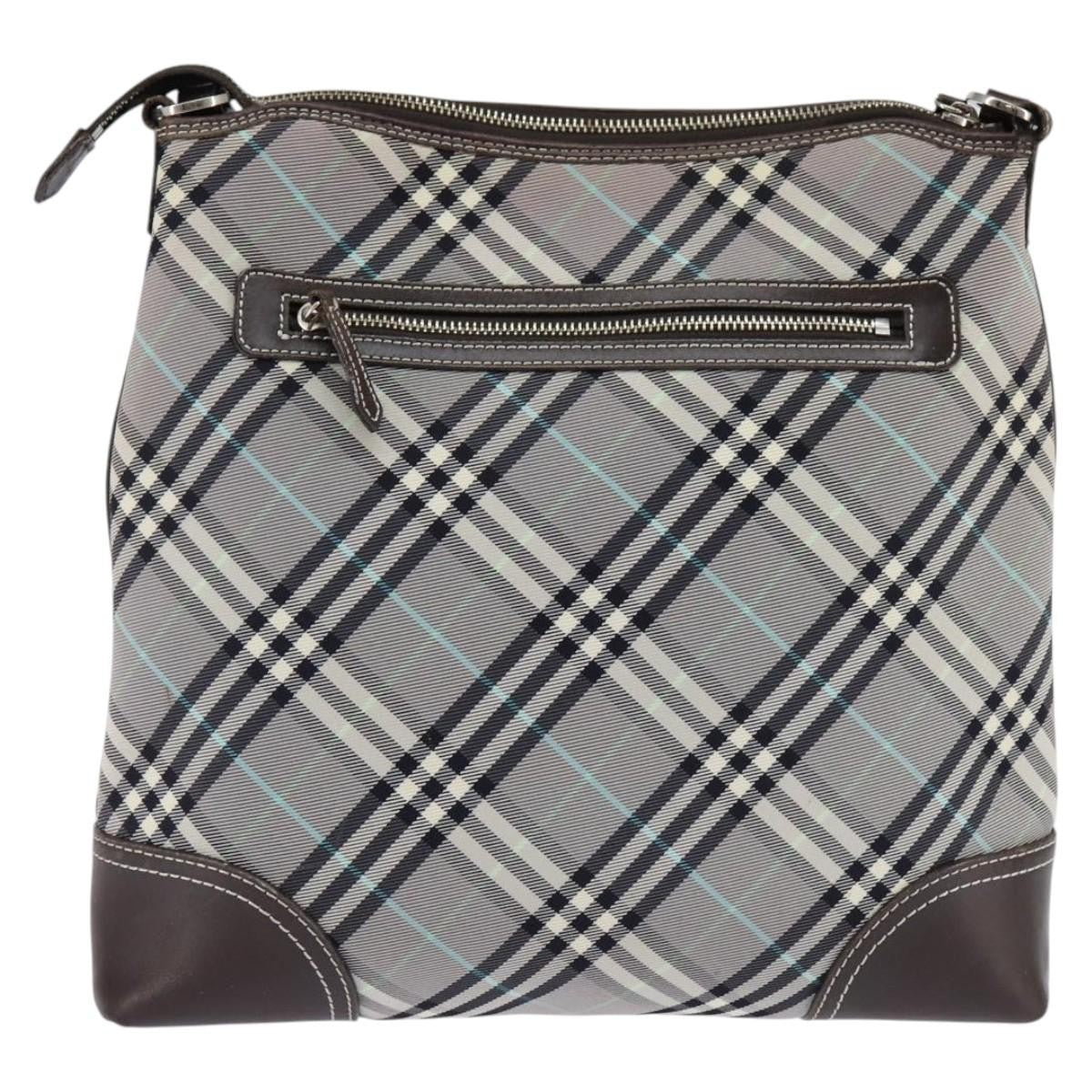 Burberry Nova Check Blue Label Canvas, Gray, Nylon, Shoulder Bag