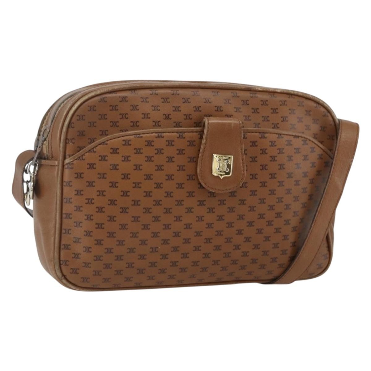 Celine Vintage Macadam Shoulder Bag Canvas and Leather, BROWN, CANVAS, Shoulder bag