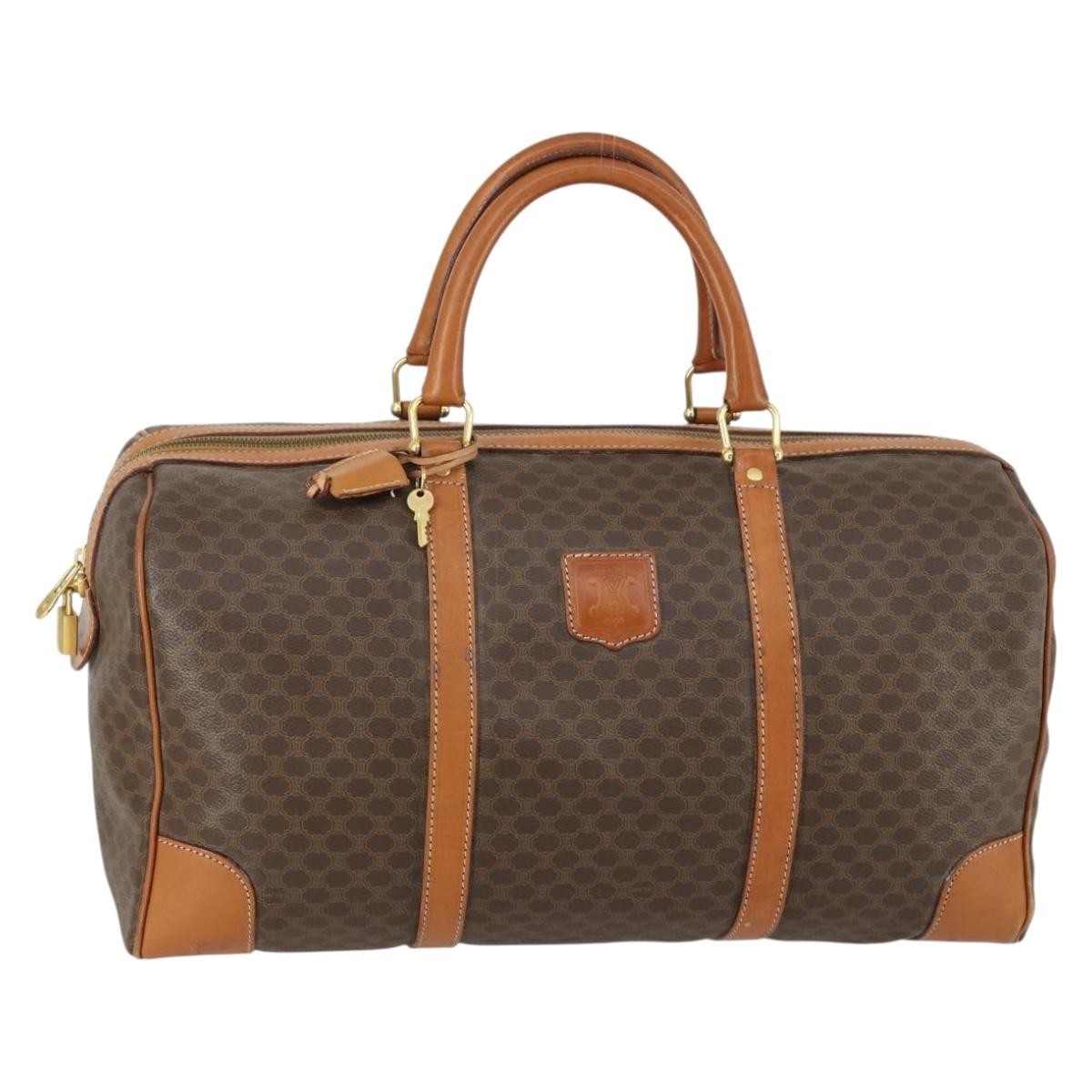 Celine Vintage Macadam Boston bag Canvas and Leather, BROWN, CANVAS, Travel bag