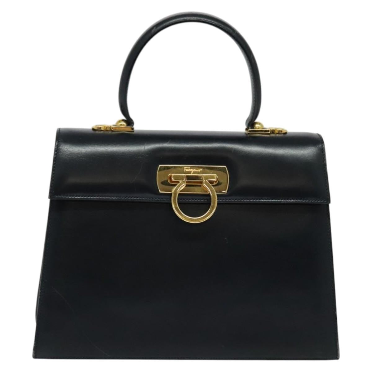 Salvatore Ferragamo Convertible Top Handle Bag Leather, NAVY, LEATHER, Handbag