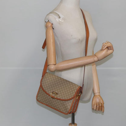 Celine Vintage Macadam Shoulder Bag Canvas and Leather, Beige, Canvas, Shoulder Bag