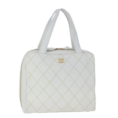 Chanel Surpique Zip Around Satchel Quilted Leather, WHITE, LEATHER, Handbag