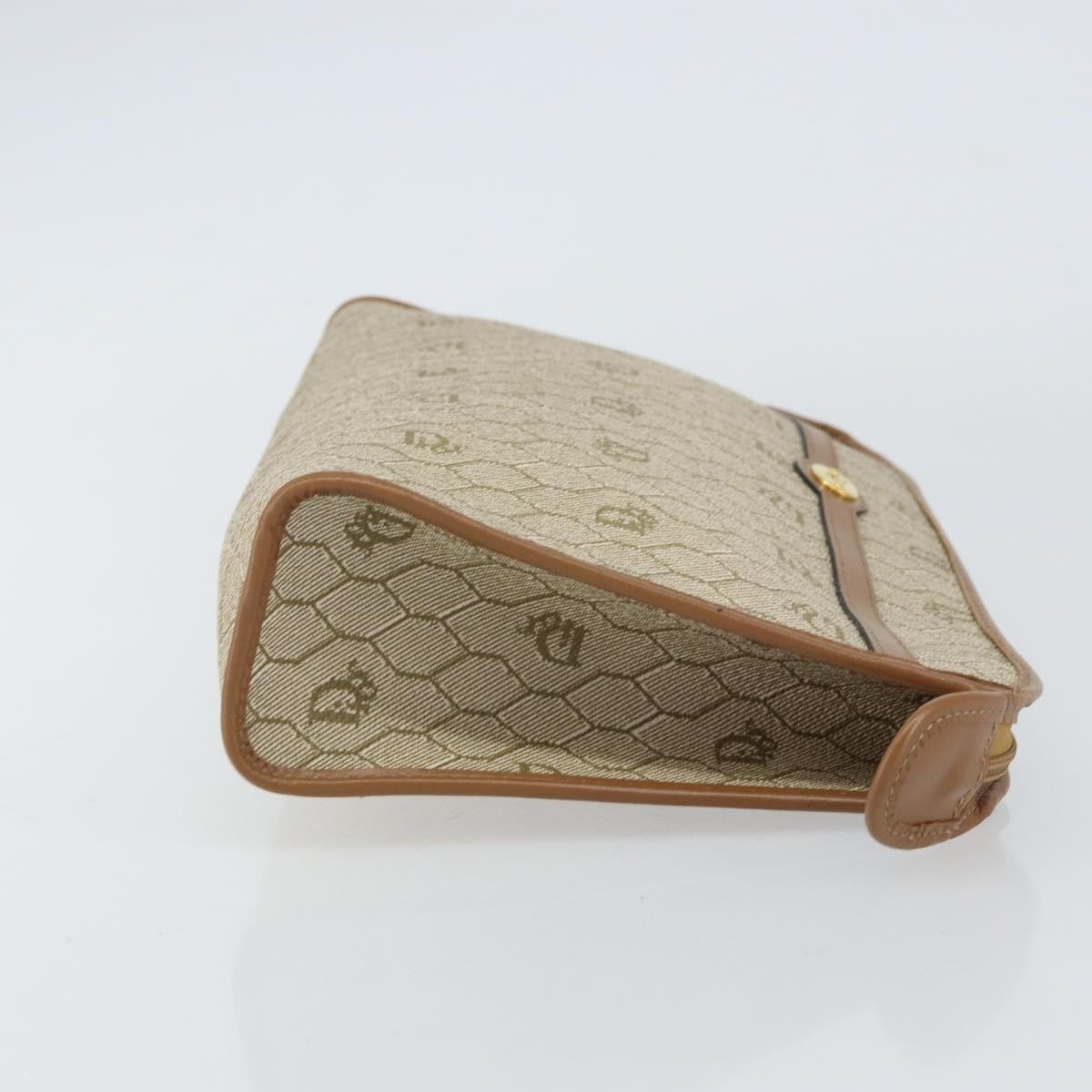 Christian Dior Vintage Honeycomb Zip Pouch Coated Canvas, Beige, Canvas, Clutch