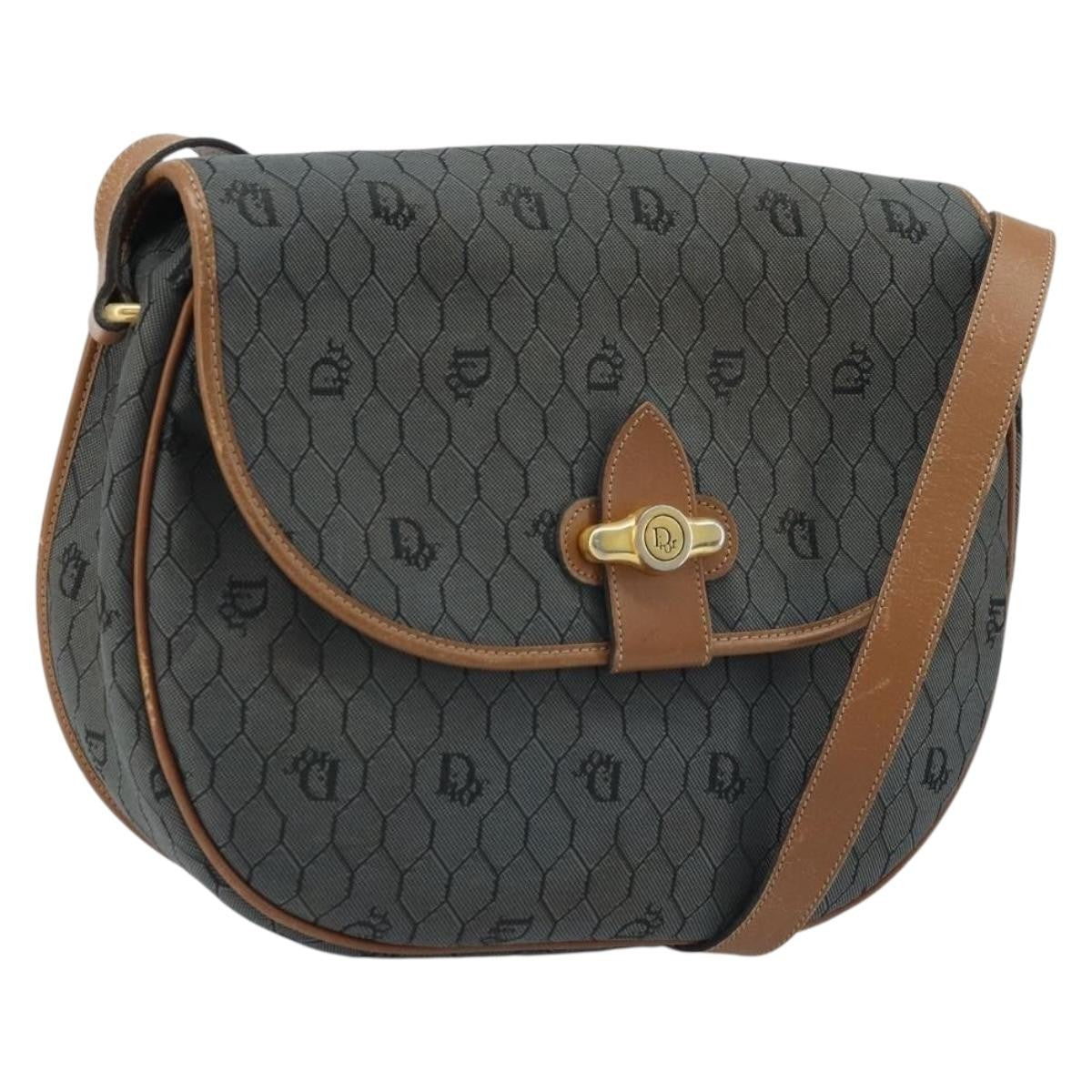 Christian Dior Vintage Honeycomb Flap Crossbody Bag Canvas and Leather, BLACK, CANVAS, Shoulder bag