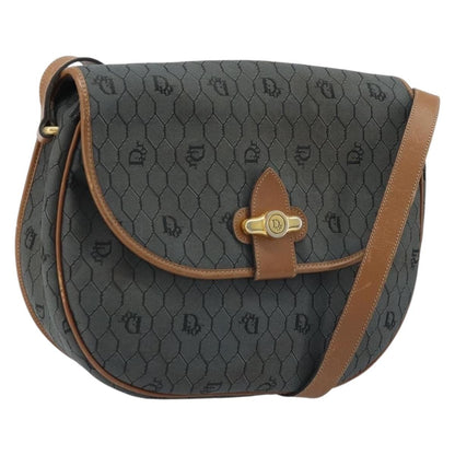Christian Dior Vintage Honeycomb Flap Crossbody Bag Canvas and Leather, BLACK, CANVAS, Shoulder bag