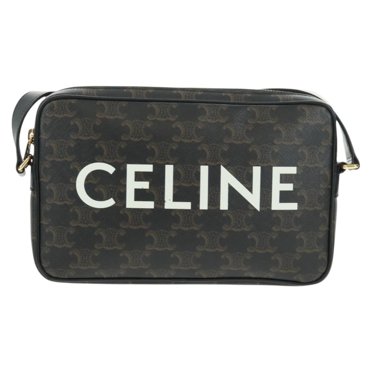 Celine Logo Messenger Bag Triomphe Coated Canvas, Black, PVC, Shoulder Bag