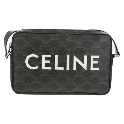 Celine Logo Messenger Bag Triomphe Coated Canvas, Black, PVC, Shoulder Bag