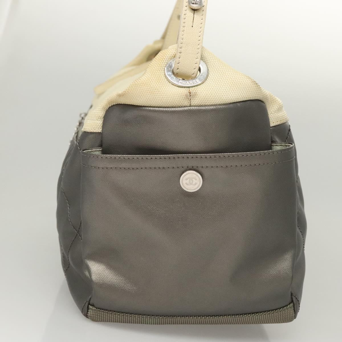 Chanel Biarritz Hobo Quilted Coated Canvas, SILVER, CANVAS, Shoulder bag