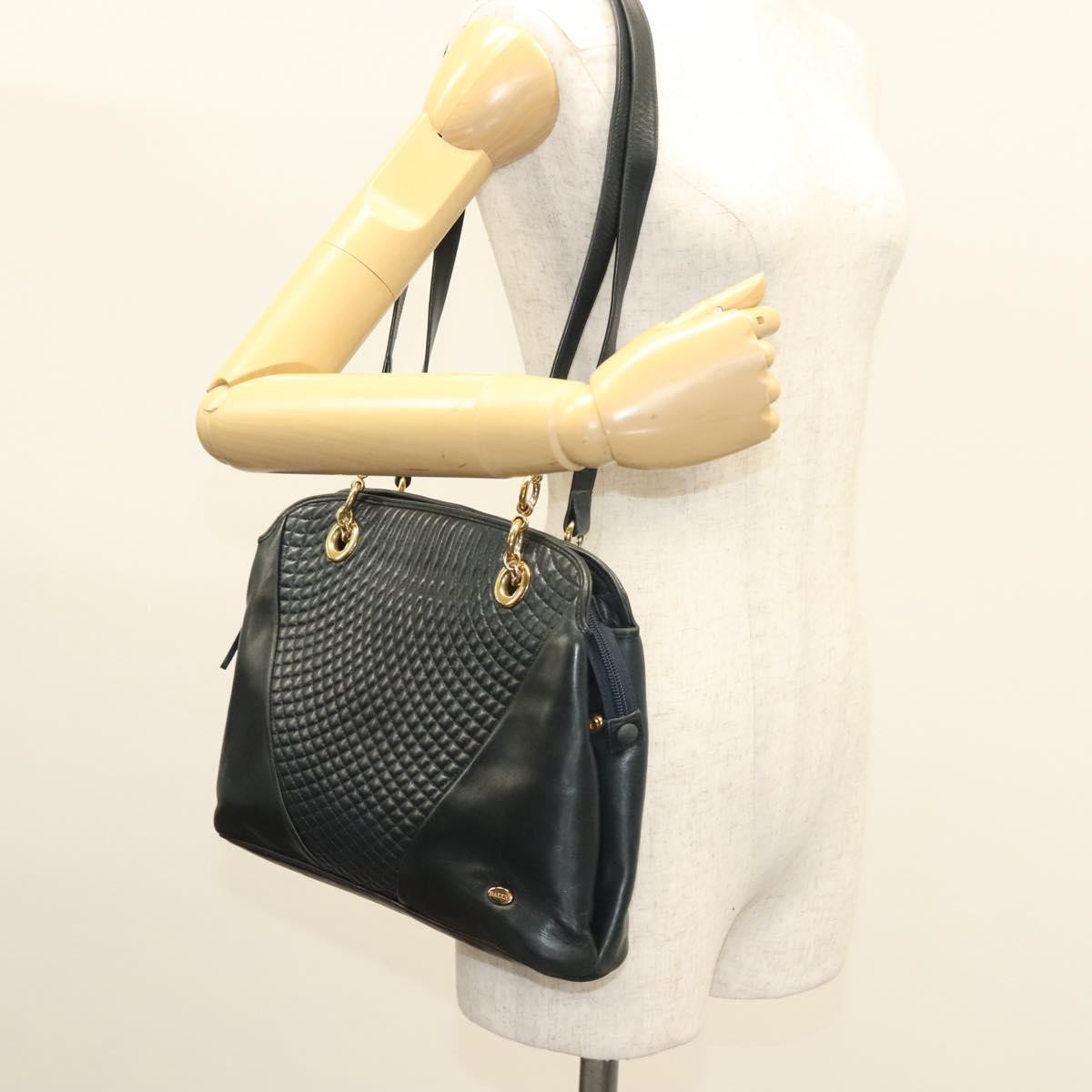 Bally Vintage Chain Shoulder Bag Quilted Leather, NAVY, LEATHER, Shoulder bag