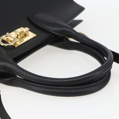 Salvatore Ferragamo Studio Satchel Leather, BLACK, LEATHER, Handbag