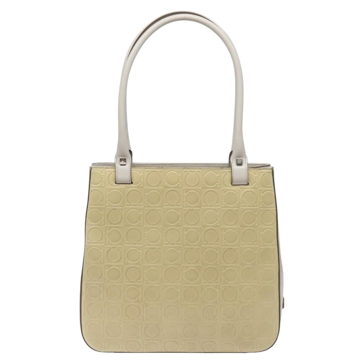 Salvatore Ferragamo Gancini Shoulder Bag Leather, BEIGE, LEATHER, Shoulder bag