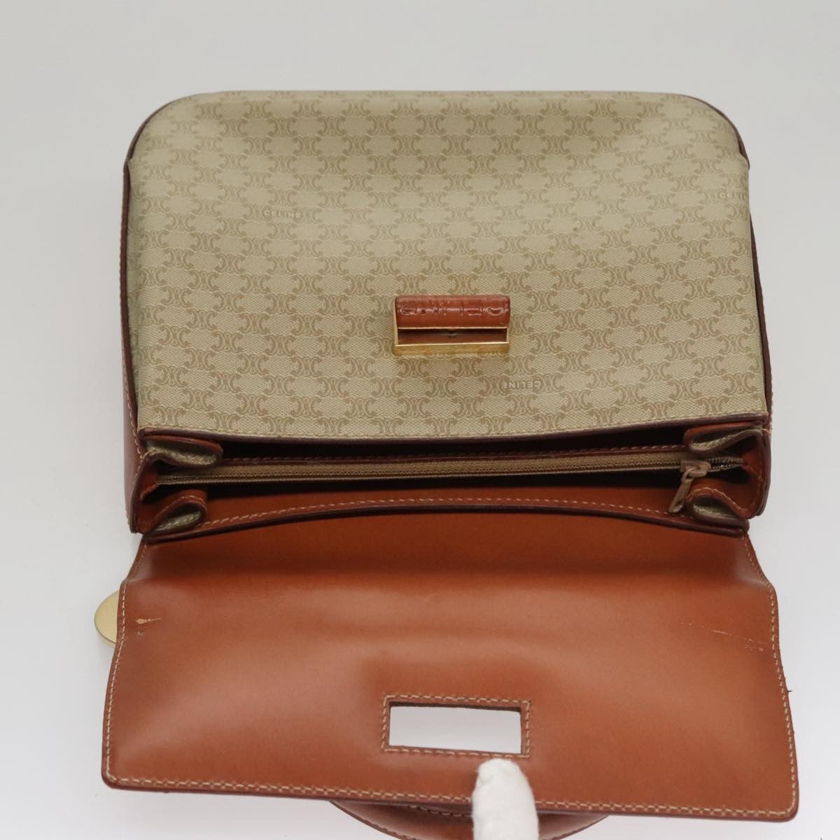 Celine Vintage Convertible Top Handle Bag Macadam Coated Canvas, BEIGE, CANVAS, Handbag