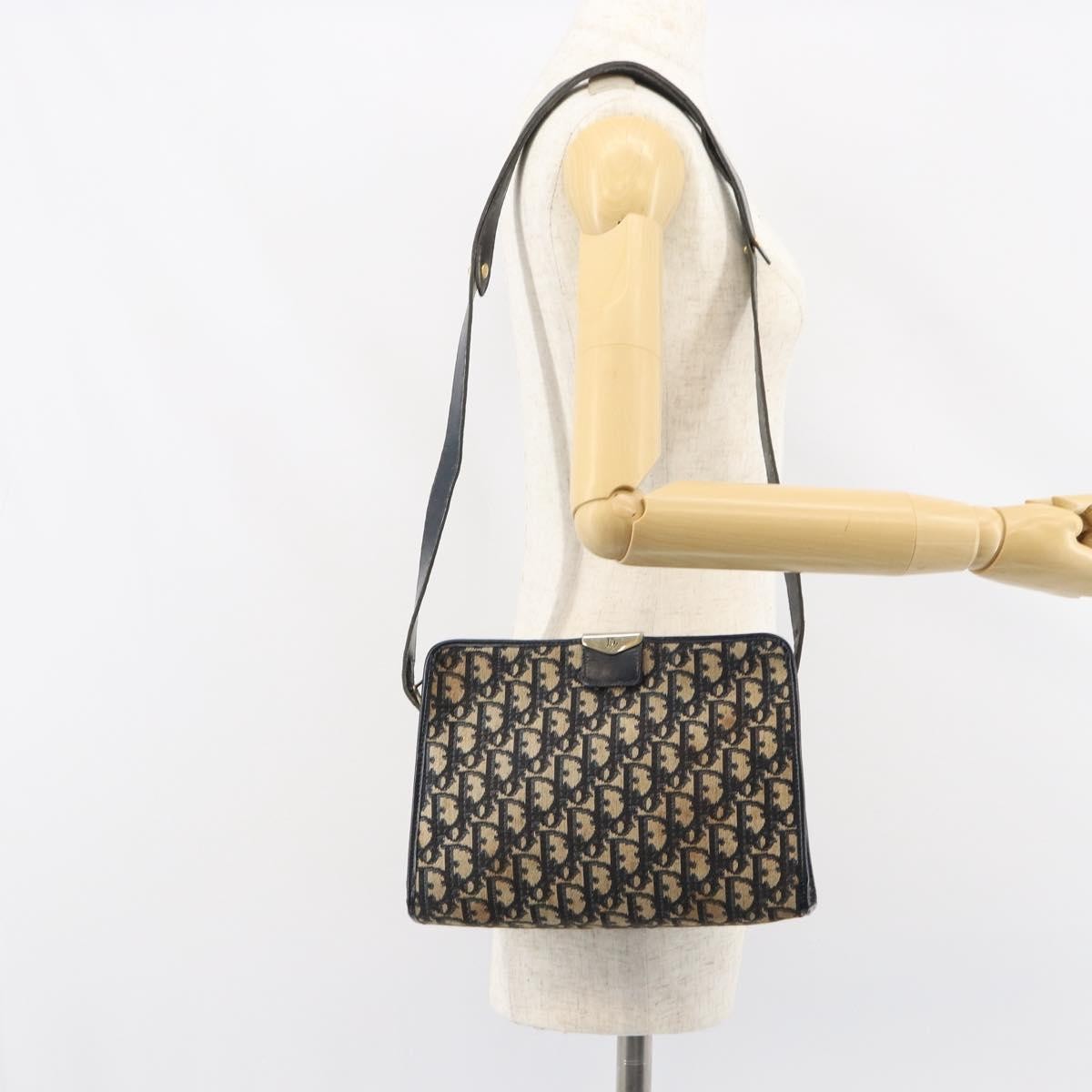 Christian Dior Vintage Trotter Shoulder Bag Canvas, NAVY, CANVAS, Shoulder bag