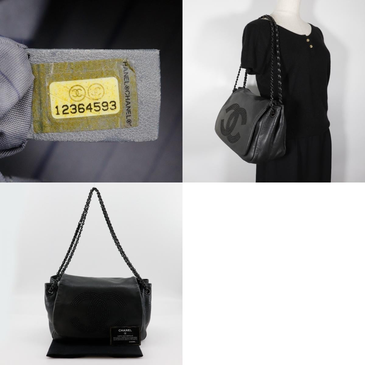 Chanel Studded CC Accordion Flap Bag Leather, BLACK, LEATHER, Handbag